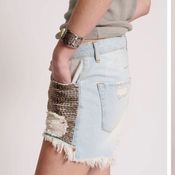 One Teaspoon Le Wolves Mid Waist Mid Length Denim Shorts 28 - Picture 6 of 13